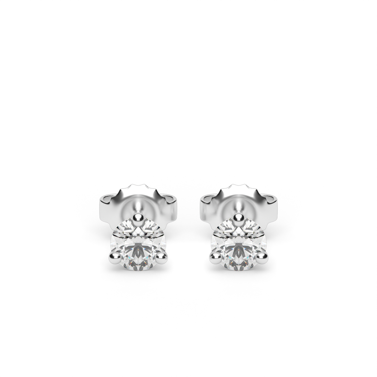 Three Prong Martini Diamond Stud Earrings — 14K White Gold / Lab Diamond (image)