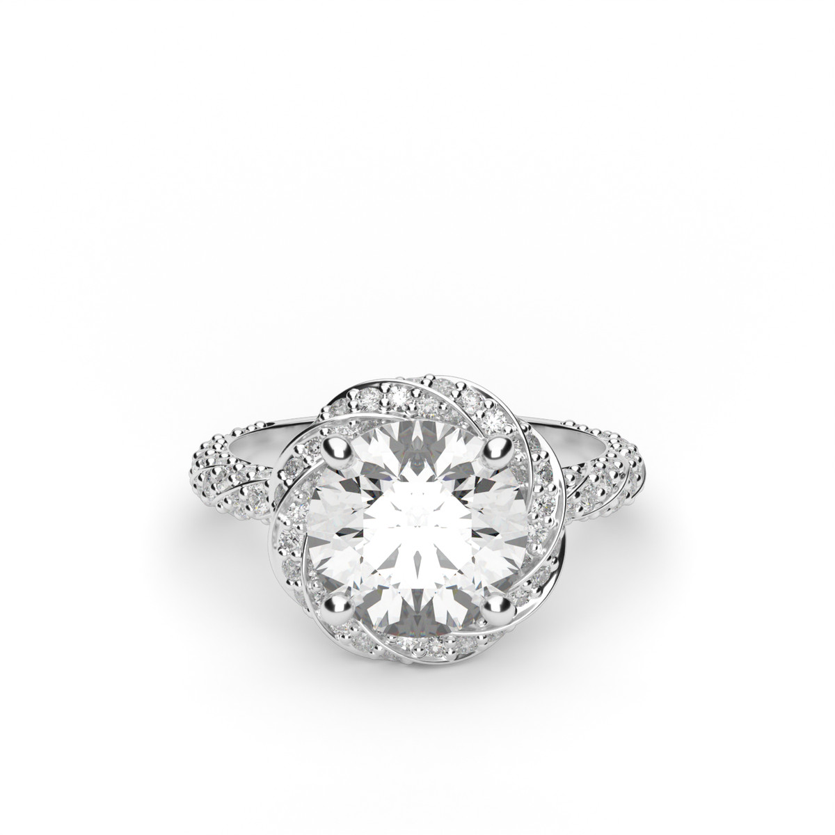 Twisted Pavé Halo Engagement Ring — 14K White Gold / Round / Lab Diamond (image)