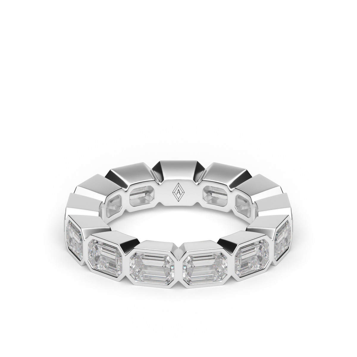 East-West Bezel Emerald Cut Eternity Ring — 14K White Gold / 4 / Lab Diamond (image)