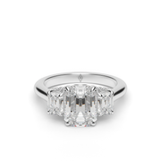 White Gold Emerald Cut Diamond Three Stone Pave Engagement Ring With Prong Setting