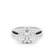 White Gold Round Shape Diamond Solitaire Engagement Ring With Half Bezel Setting