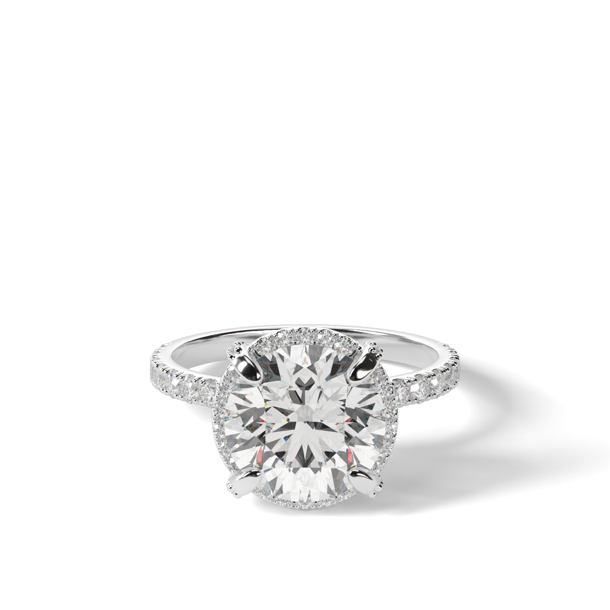 Elegant Pave Halo Engagement Ring — 14K White Gold / Round / Lab Diamond (image)
