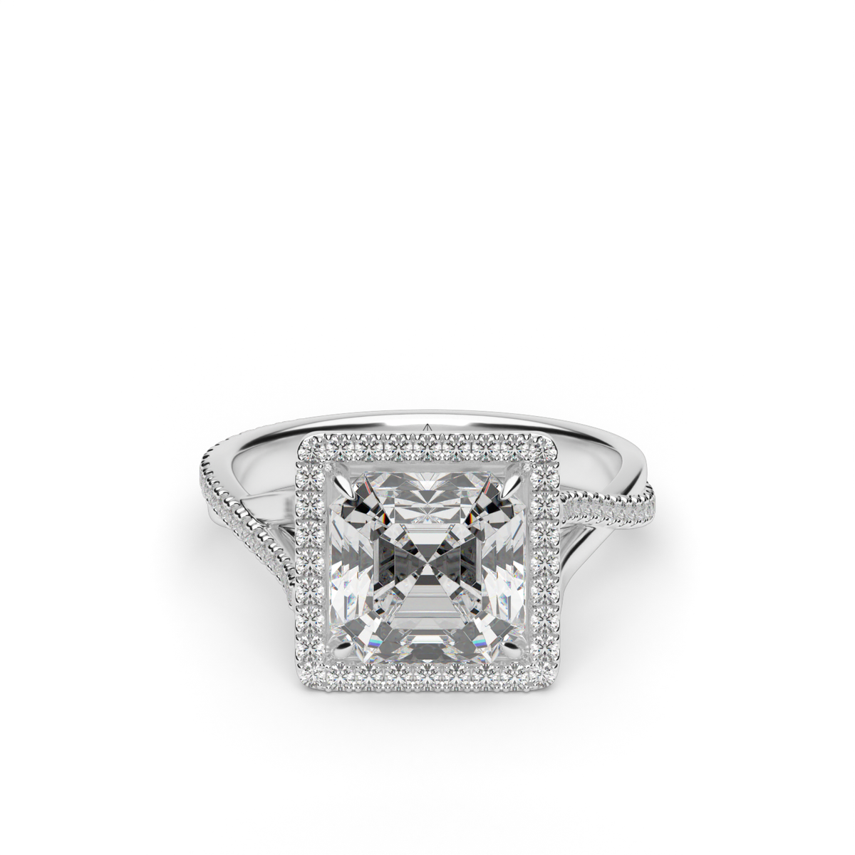 Twisted Shank Pave Halo Diamond Engagement Ring — 14K White Gold / Asscher / Lab Diamond (image)