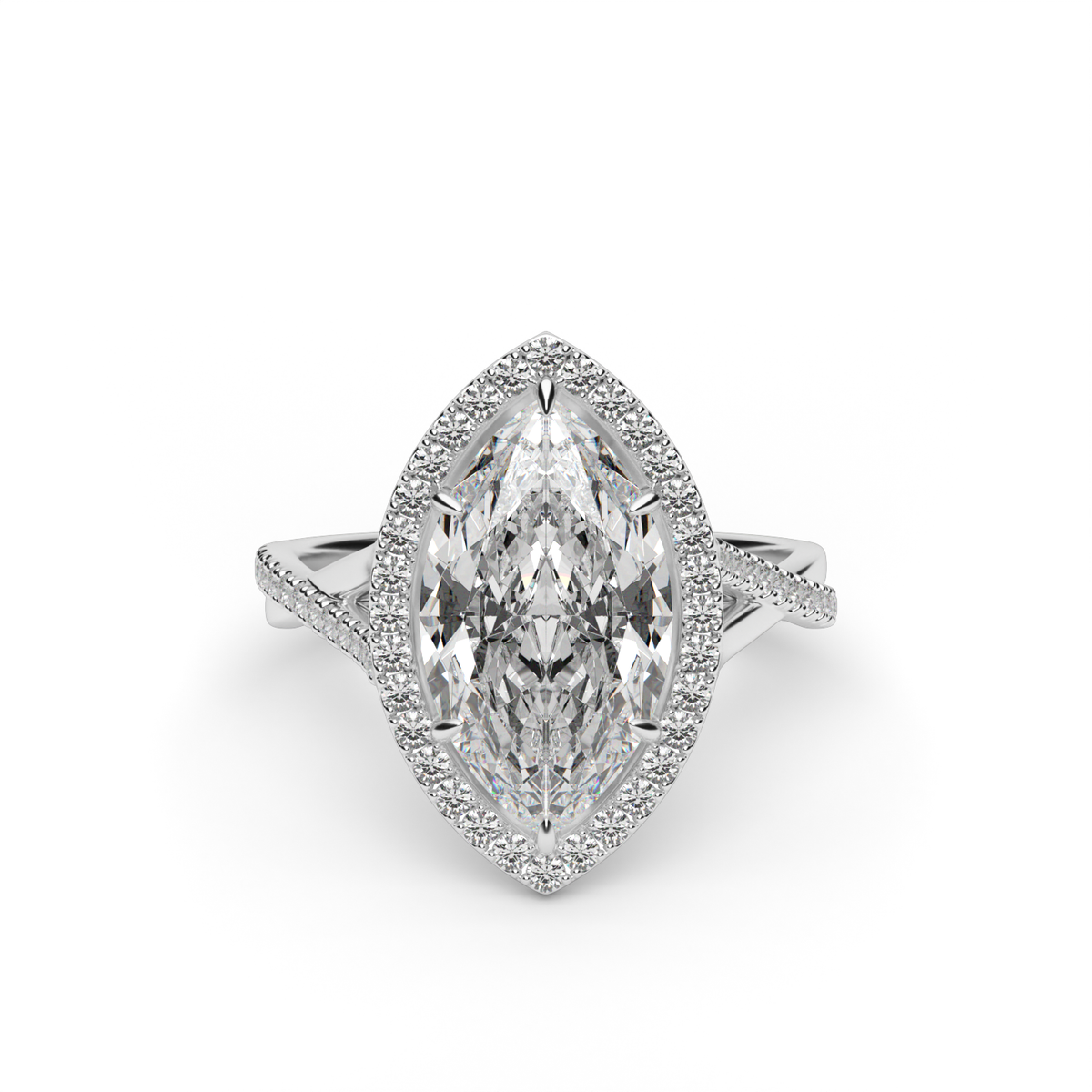 Twisted Shank Pave Halo Diamond Engagement Ring — 14K White Gold / Marquise / Lab Diamond (image)