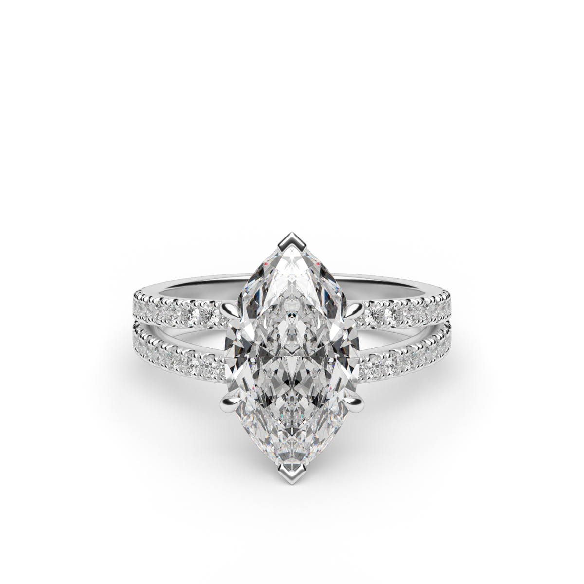 Split Shank   Pavé Engagement Ring — 14K White Gold / Marquise / Lab Diamond (image)