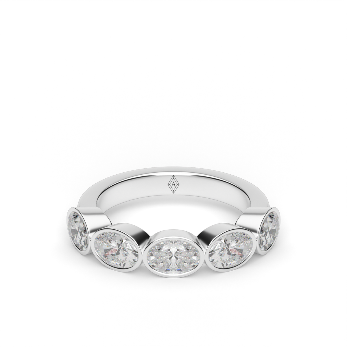 2 Carat East-West Bezel 5-Stone Oval Diamond Anniversary Ring — 14K White Gold / Lab Diamond (image)