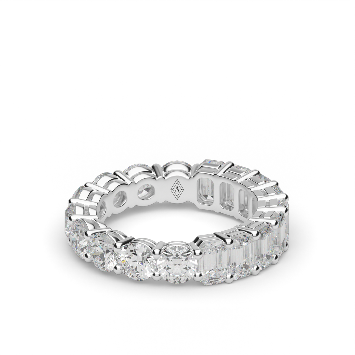 4.5 Carat Mixed Cut Emerald and Round Diamond Ring — 14K White Gold / Lab Diamond (image)