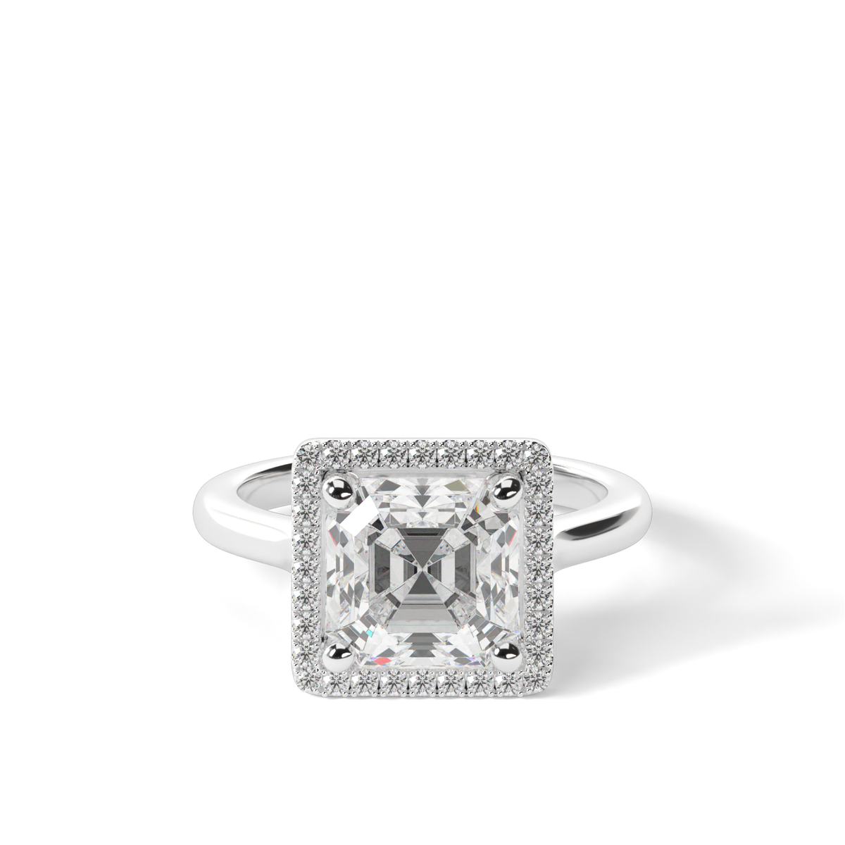 Pavé Halo Solitaire Shank  Engagement Ring — 14K White Gold / Asscher / Lab Diamond (image)
