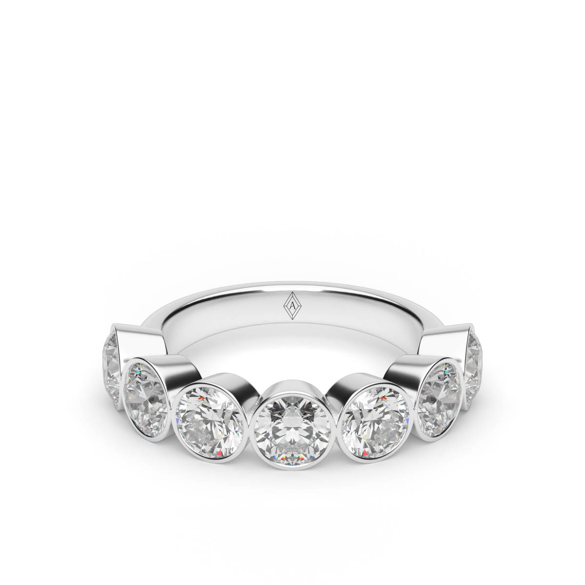 3.5 Carat Seven Stone Bezel Round  Anniversary Ring — 14K White Gold / Lab Diamond (image)