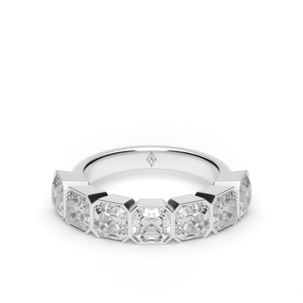 3.5 Carat Seven Stone Bezel Asscher Cut Diamond Anniversary Ring — 14K White Gold / Lab Diamond (image)