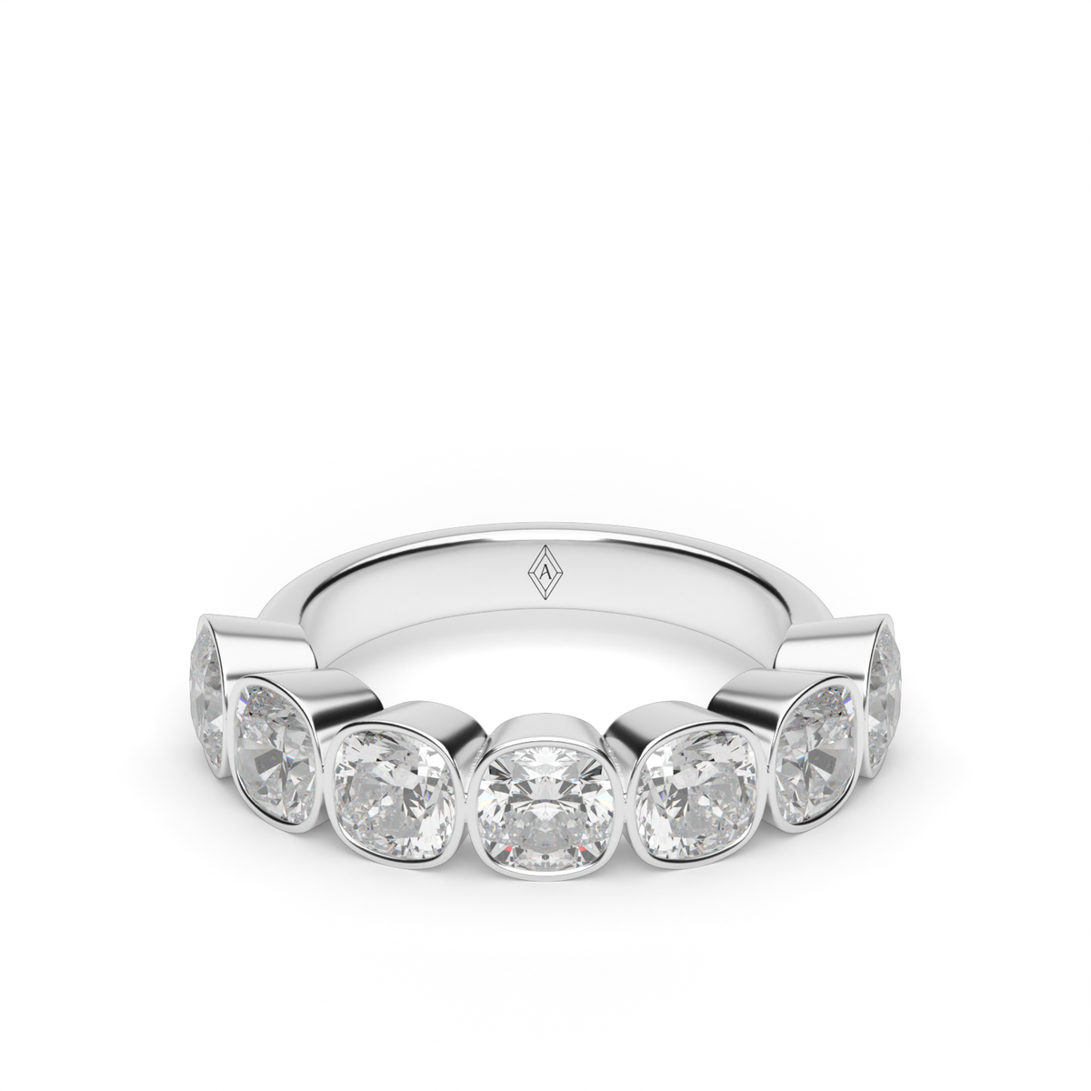 3.5 Carat Seven Stone Bezel Cushion  Anniversary Ring — 14K White Gold / Lab Diamond (image)
