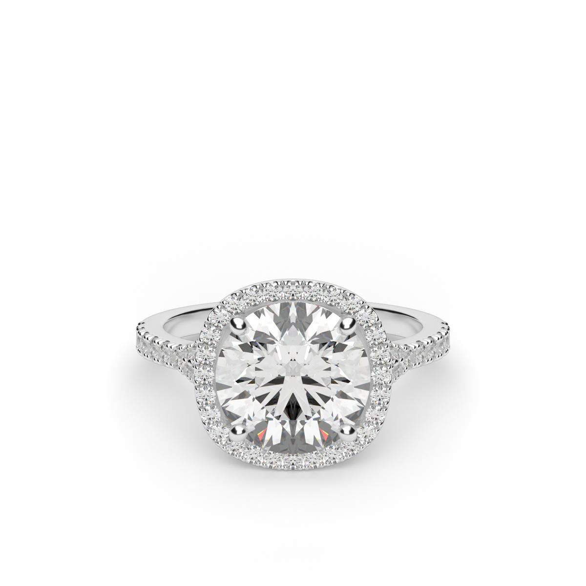 Halo Engagement Ring With Split Shank — 14K White Gold / Round / Lab Diamond (image)