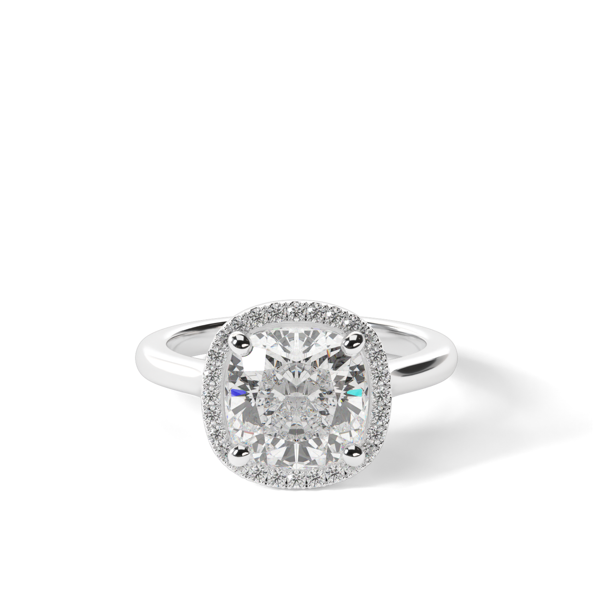 Pavé Halo Solitaire Shank  Engagement Ring — 14K White Gold / Cushion / Lab Diamond (image)