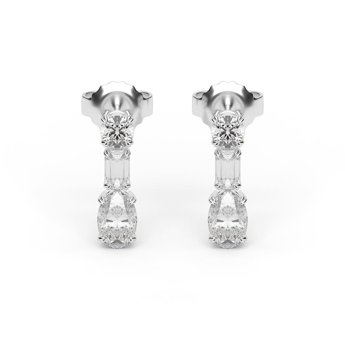 Round, Emerald & Oval Drop Earrings — 14K White Gold / Lab Diamond (image)