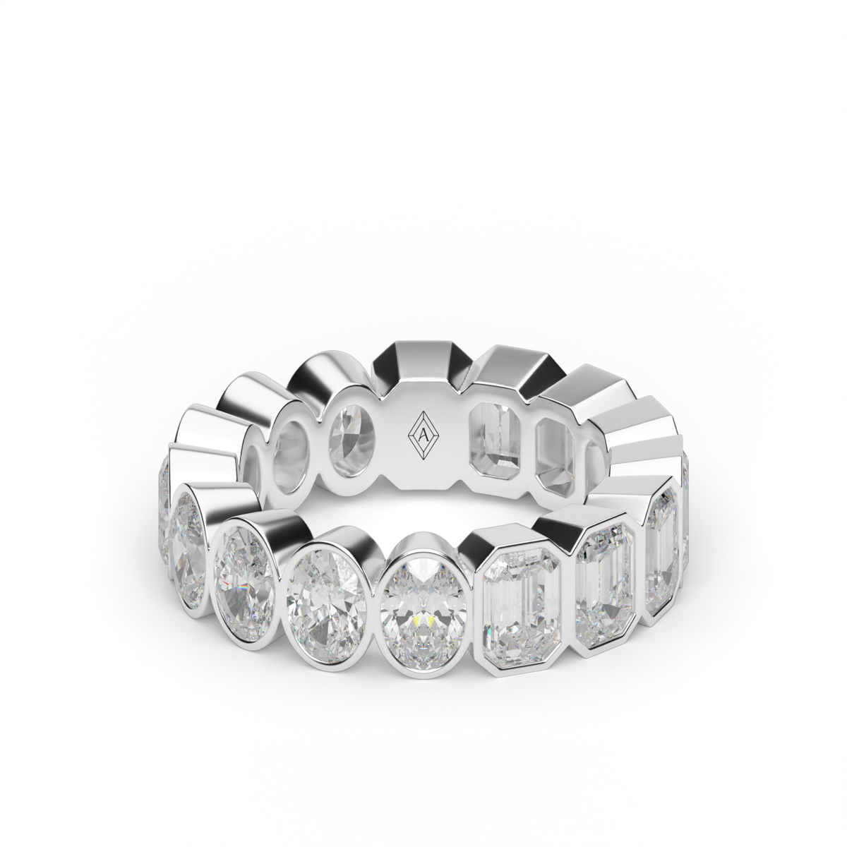 5 Carat Emerald and Oval Bezel Eternity Ring — 14K White Gold / Lab Diamond (image)