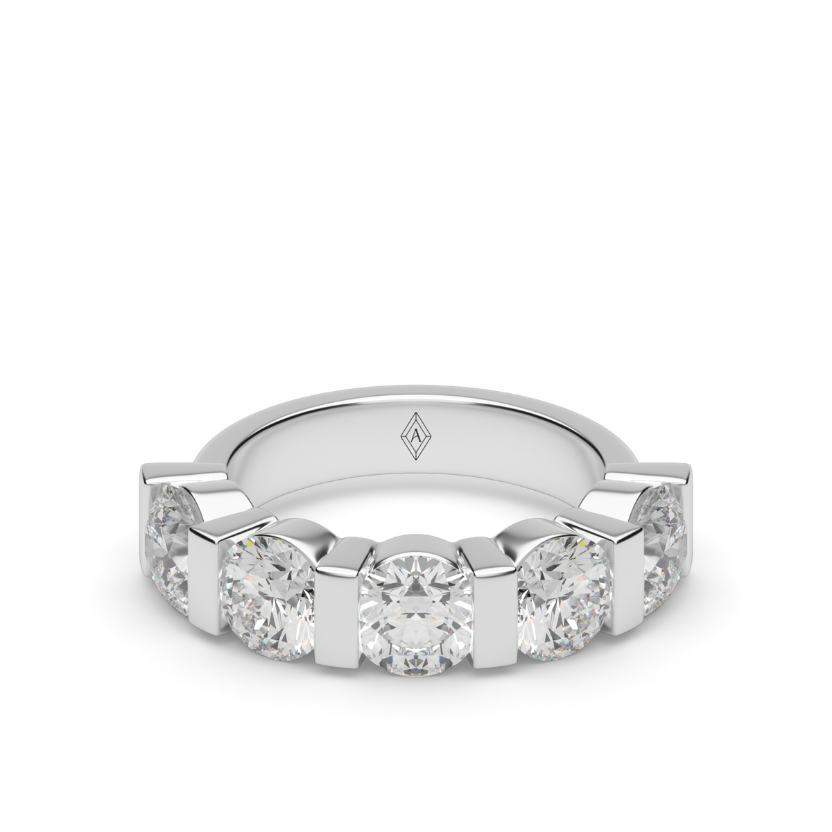 2 Carat Bar Set Channel Round Cut Diamond Anniversary Ring — 14K White Gold / Lab Diamond (image)
