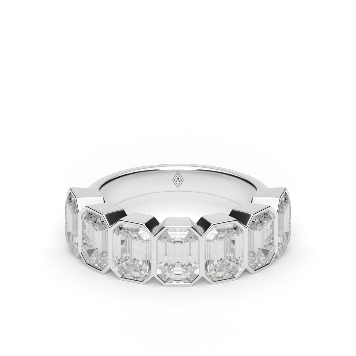 3.5 Carat Seven Stone Bezel Emerald  Anniversary Ring — 14K White Gold / Lab Diamond (image)