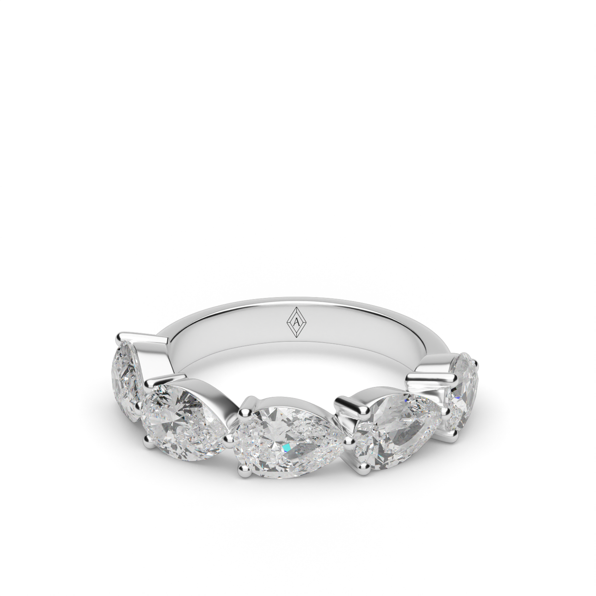 2 Carat East-West Pear Shaped 5-Stone Diamond Anniversary Ring — 14K White Gold / Lab Diamond (image)