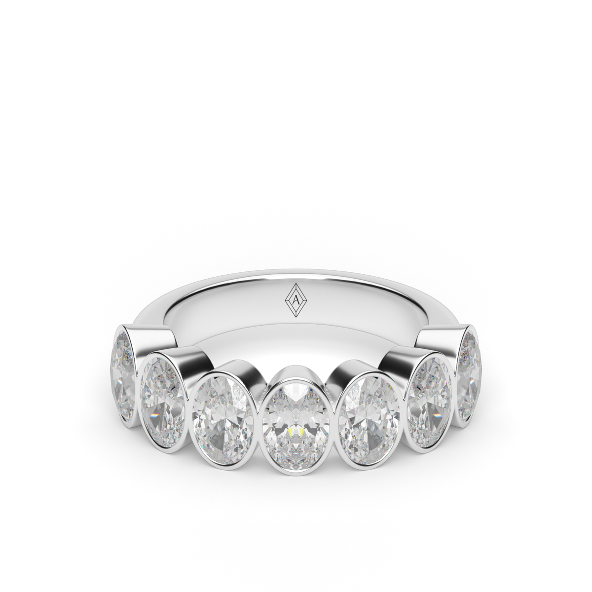 3.5 Carat Seven Stone Bezel Oval  Anniversary Ring — 14K White Gold / Lab Diamond (image)