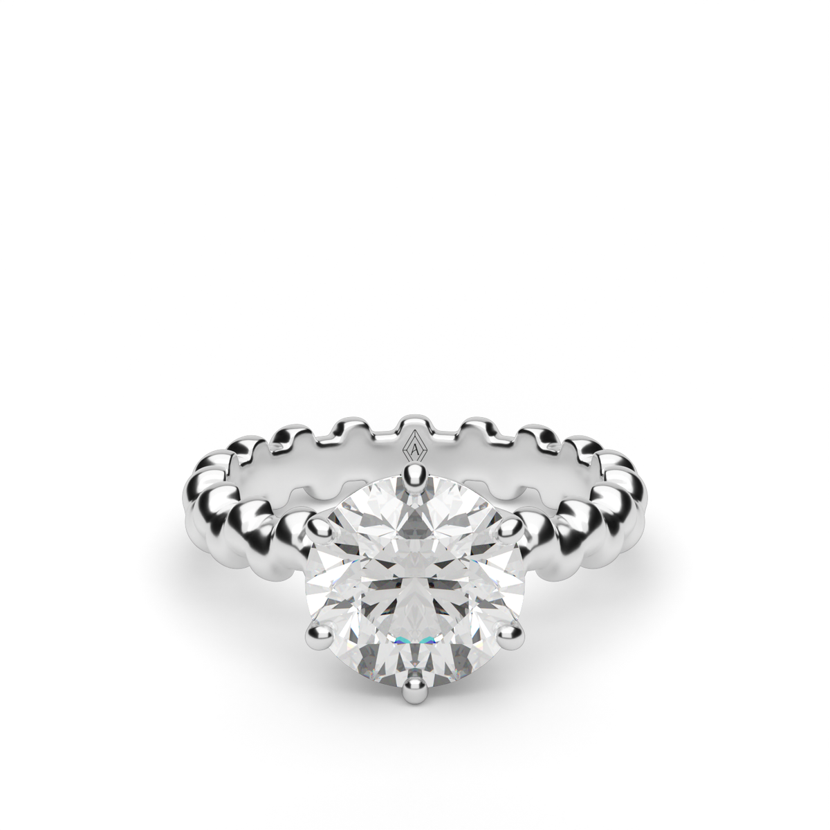 Beaded Band Solitaire Engagement Ring — 14K White Gold / Round (image)