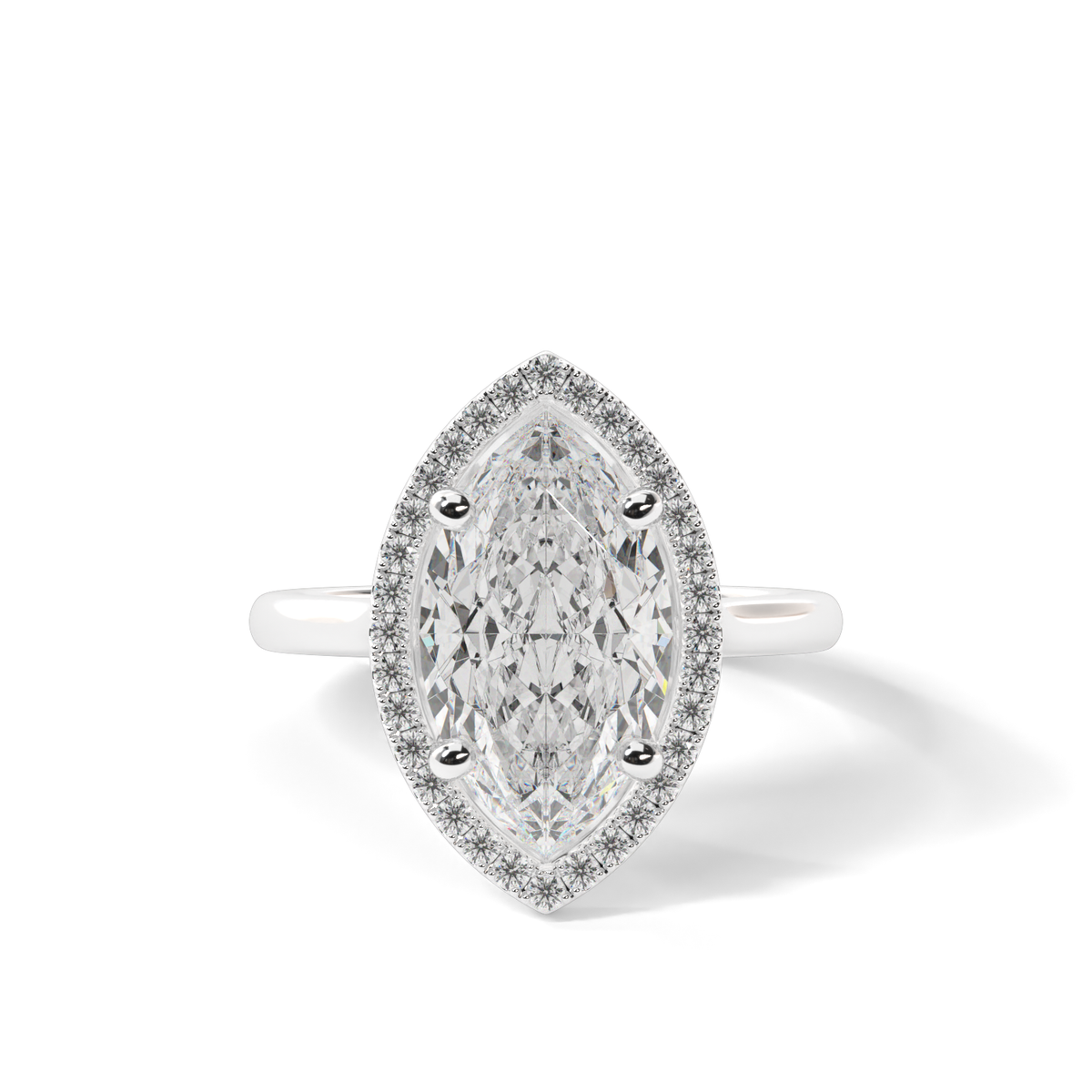 Pavé Halo Solitaire Shank  Engagement Ring — 14K White Gold / Marquise / Lab Diamond (image)