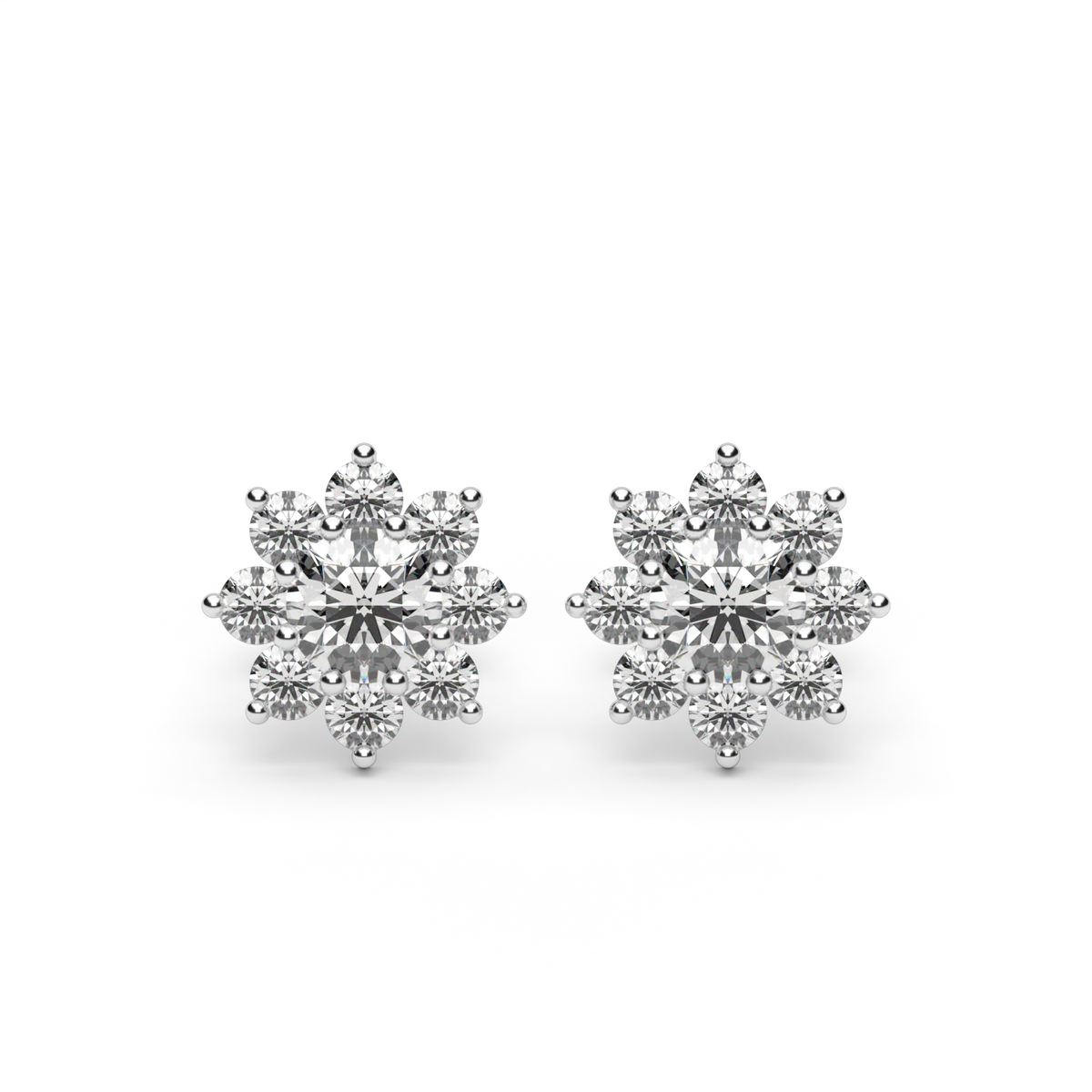 Flower Stud Earrings — 14K White Gold / Lab Diamond (image)