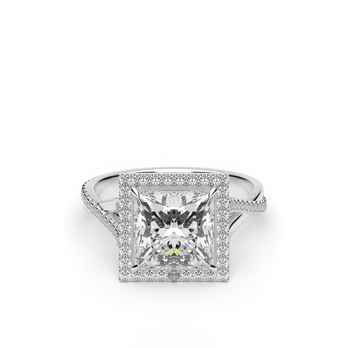 Twisted Shank Pave Halo Diamond Engagement Ring — 14K White Gold / Princess / Lab Diamond (image)