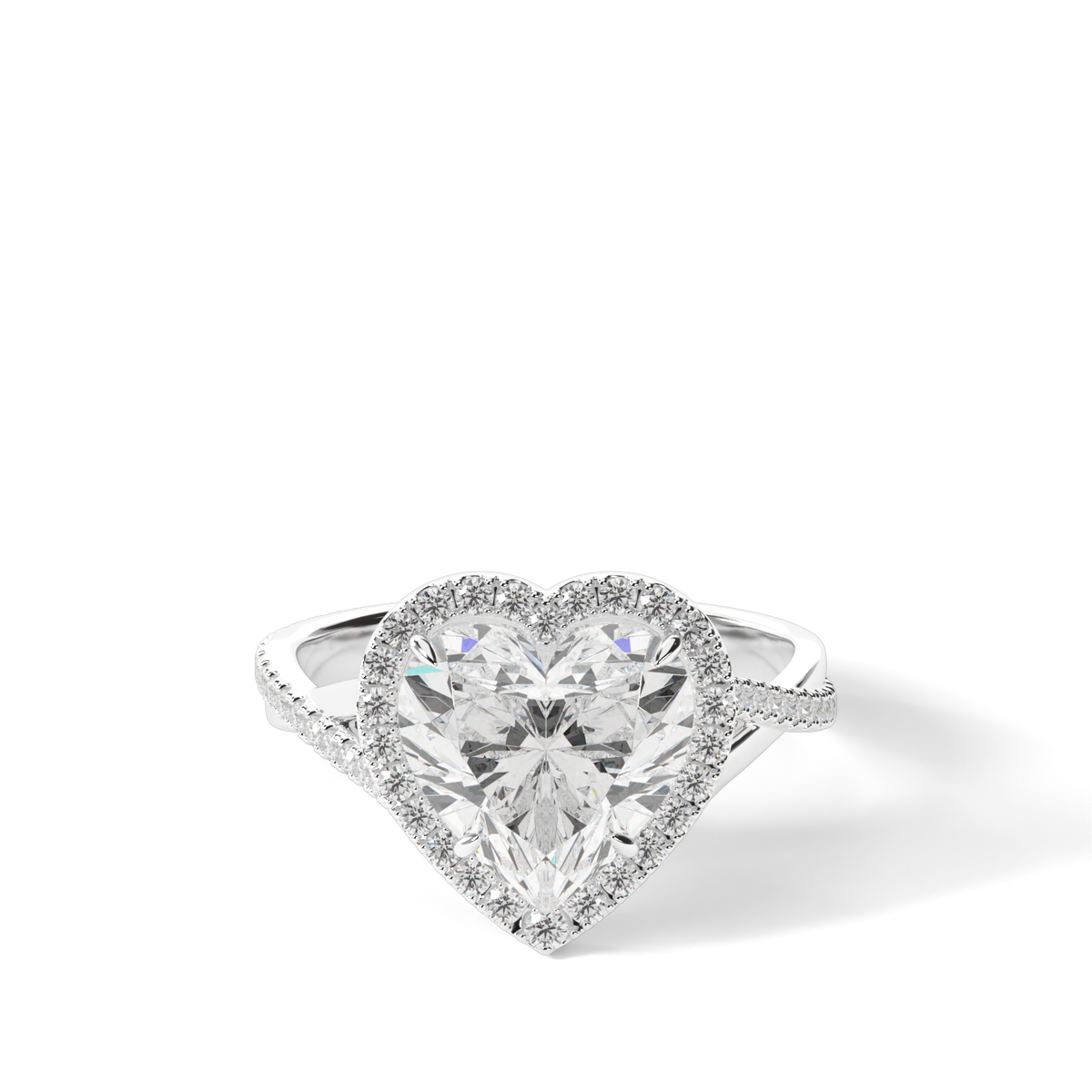 Twisted Shank Pave Halo Diamond Engagement Ring — 14K White Gold / Heart / Lab Diamond (image)