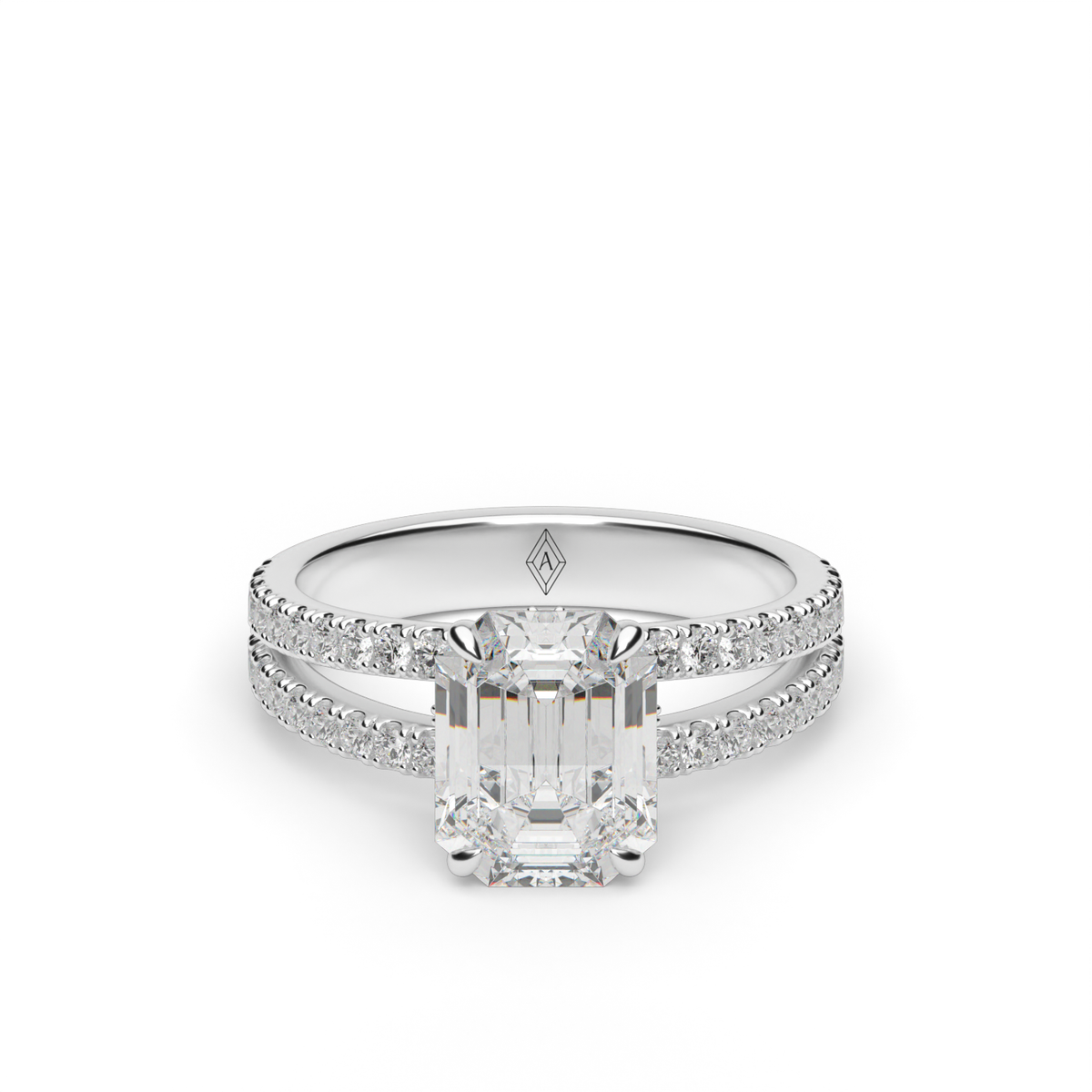 Split Shank   Pavé Engagement Ring — 14K White Gold / Emerald / Lab Diamond (image)