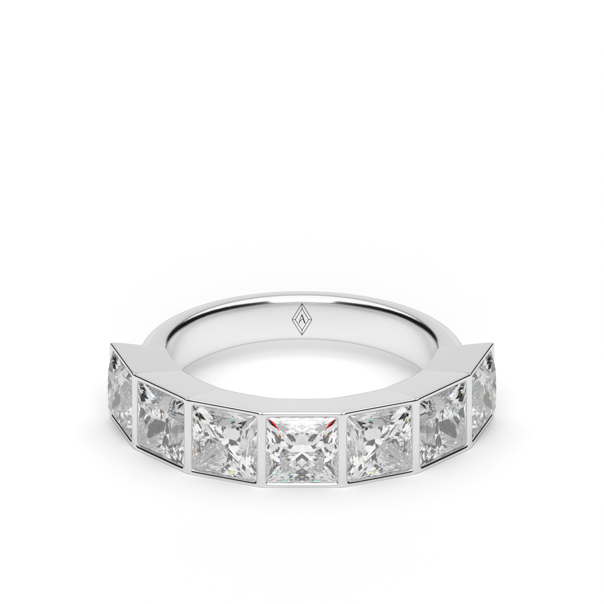 3.5 Carat Seven Stone Bezel Princess Cut  Anniversary Ring — 14K White Gold / Lab Diamond (image)