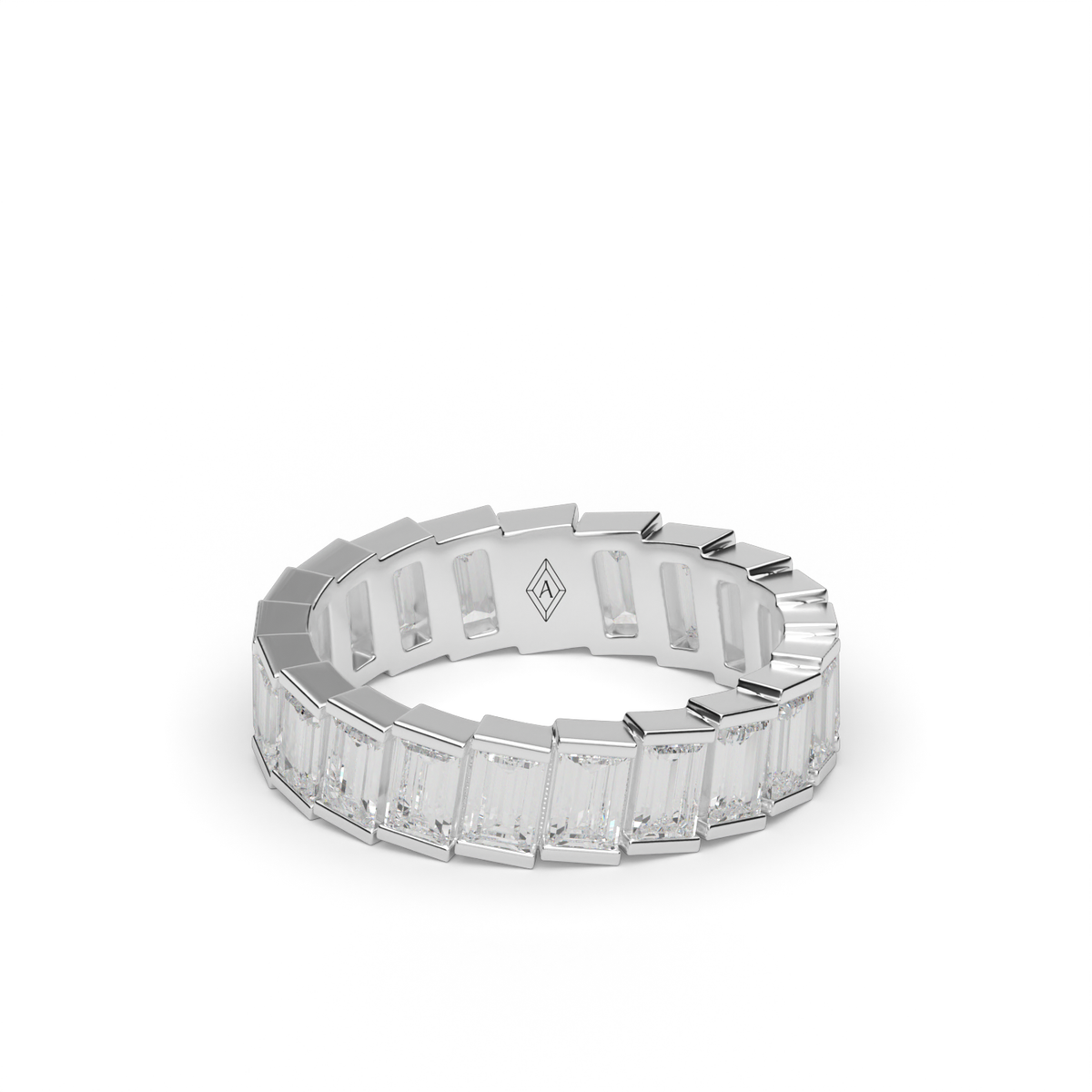 4 Carat Stair Emerald Cut Diamond Eternity Ring — 14K White Gold / Lab Diamond (image)
