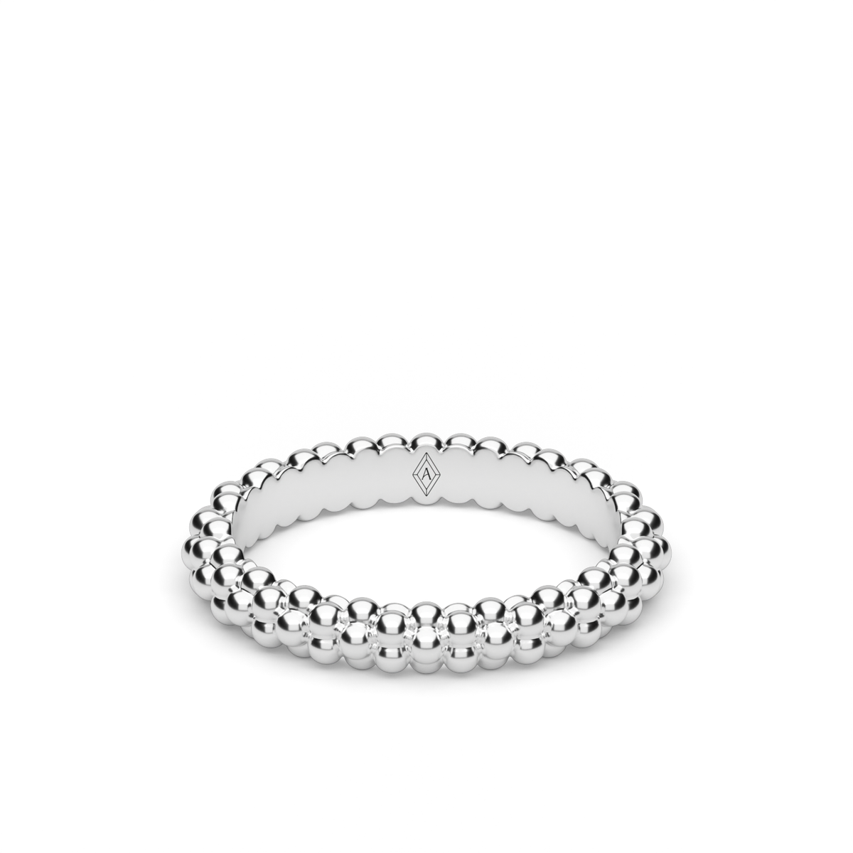 Modern Beaded Wedding Ring — 14K White Gold (image)