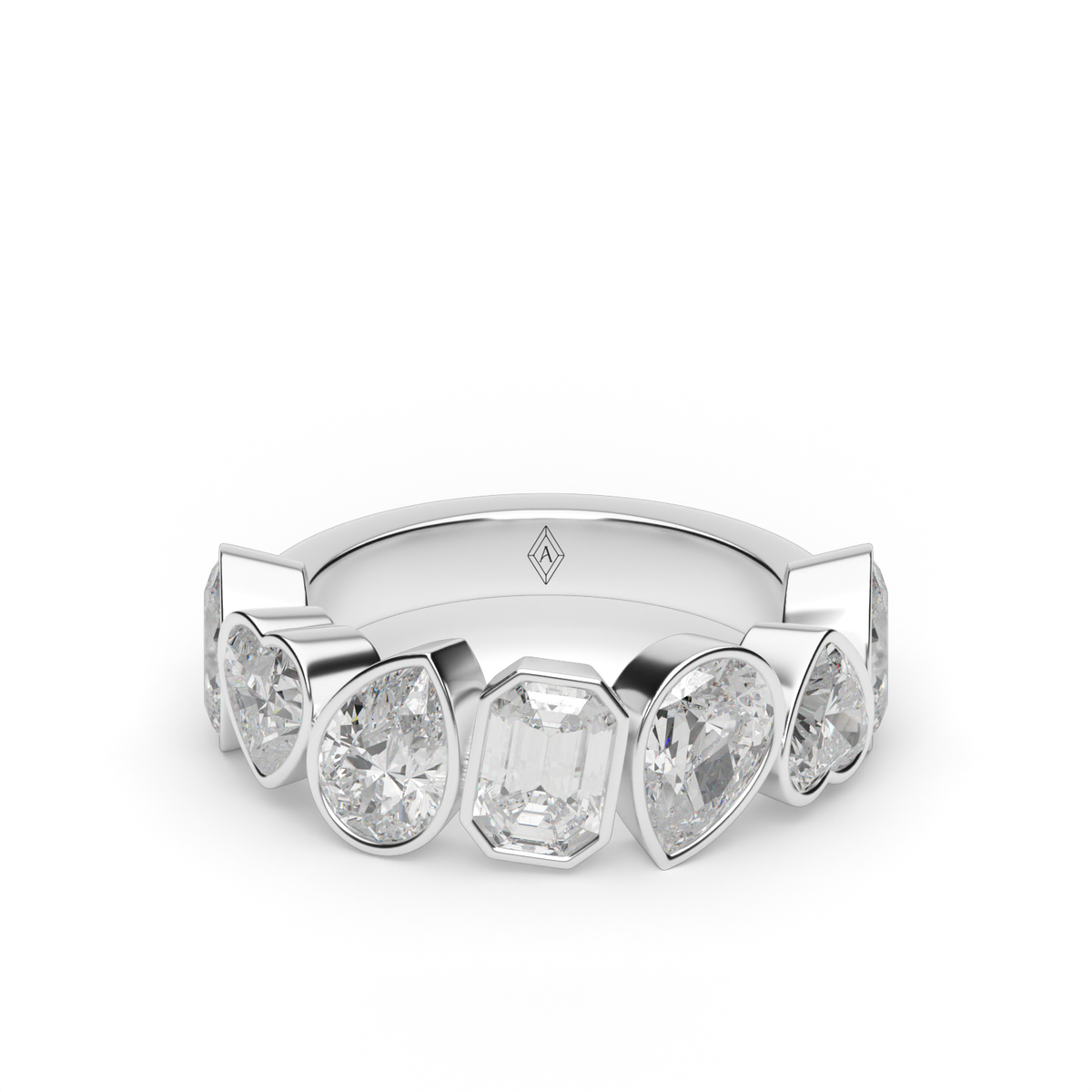 3.5 Carat Mixed Shape Diamond Bezel Anniversary Ring — 14K White Gold / Lab Diamond (image)