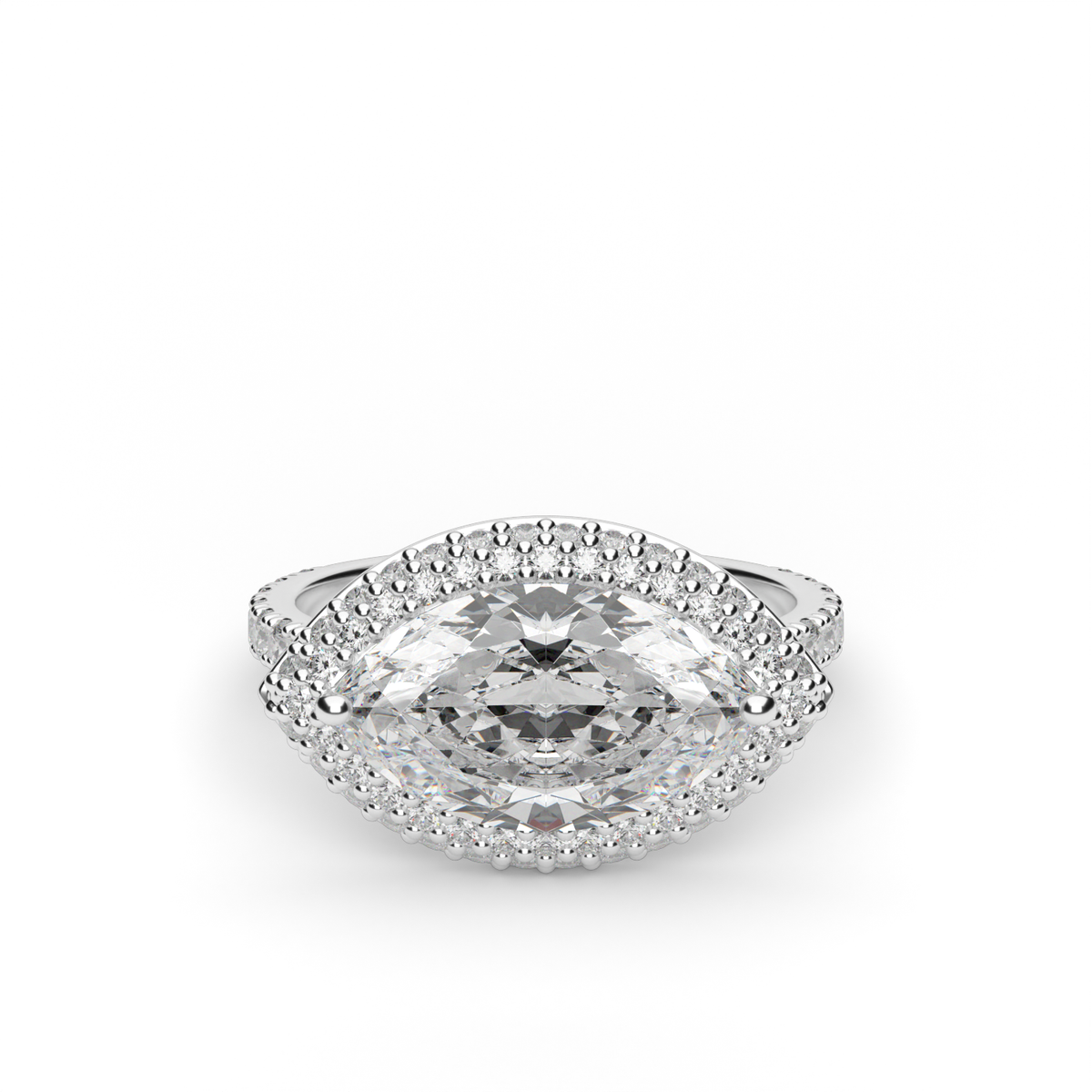 East-West Halo Diamond Engagement Ring — 14K White Gold / Marquise / Lab Diamond (image)