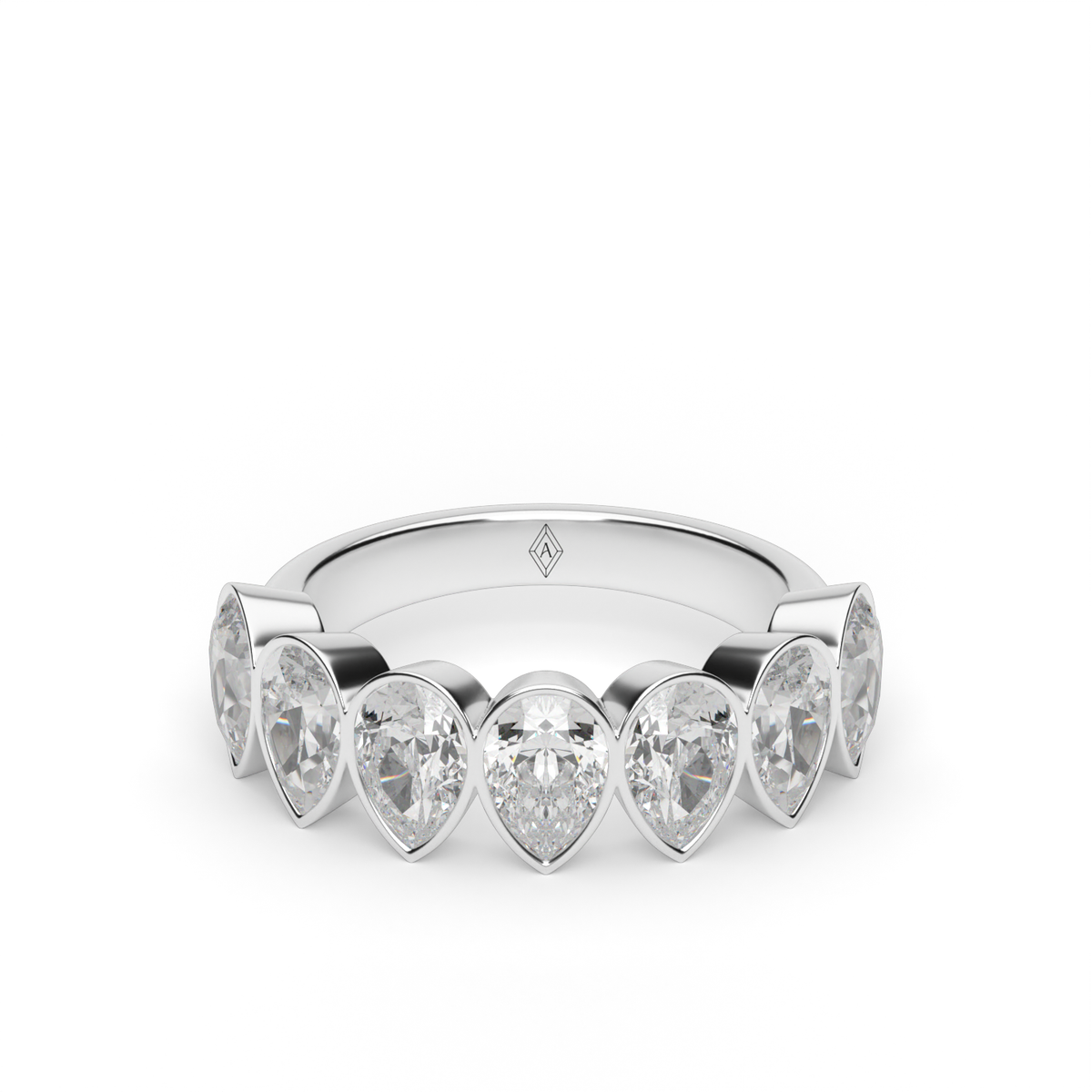 3.5 Carat Seven Stone Bezel Pear  Anniversary Ring — 14K White Gold / Lab Diamond (image)