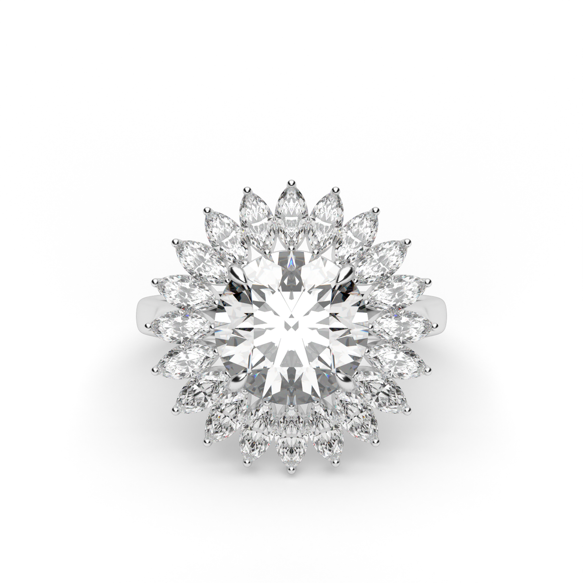 Marquise Diamond Bloom Halo Engagement Ring — 14K White Gold / Round / Lab Diamond (image)