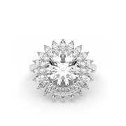 White Stone Round  Cut Diamond Marquise Halo Engagement Ring With Prong Setting 