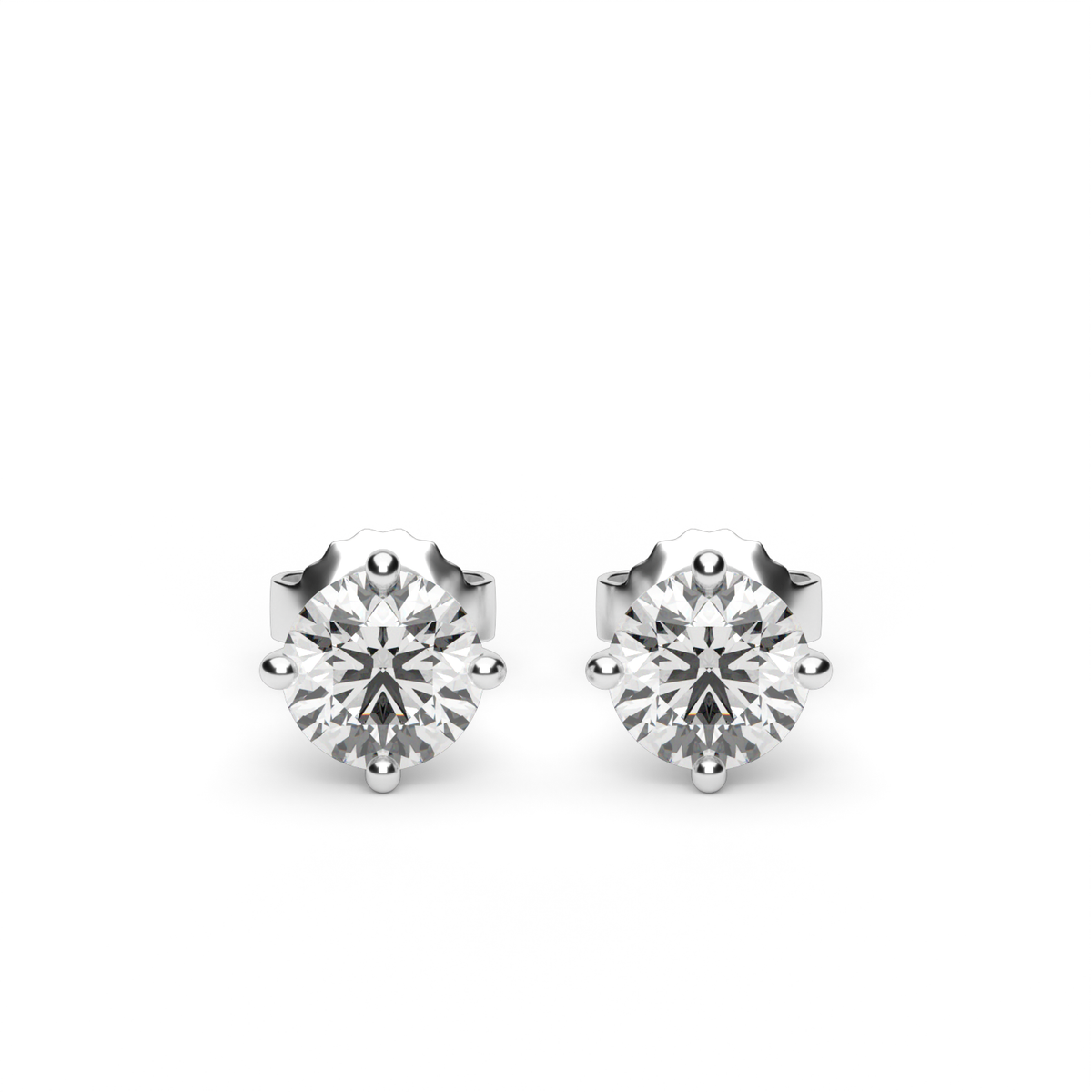 Four Prong Round Shape Diamond Stud Earrings — 14K White Gold / Lab Diamond (image)