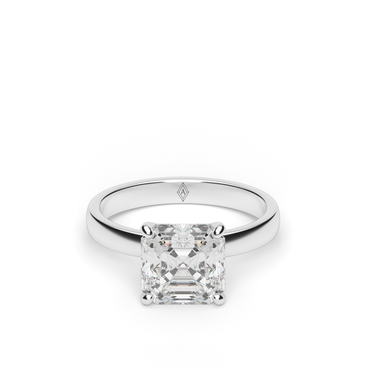 Comfort Fit Solitaire Engagement Ring (Six Prong) — 14K White Gold / Asscher (image)