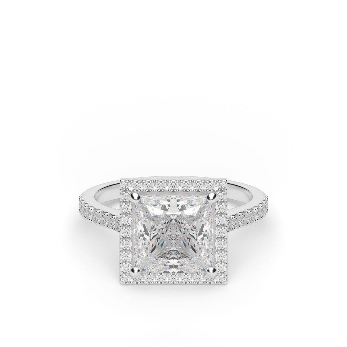 Halo Cushion Head  Pavé Engagement Ring — 14K White Gold / Princess / Lab Diamond (image)