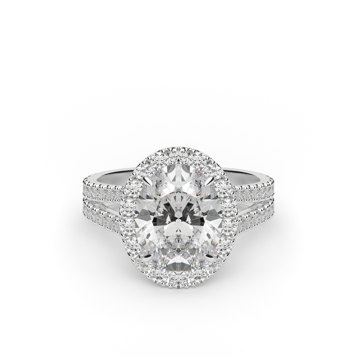 Split Band Diamond Halo Engagement Ring — 14K White Gold / Oval / Lab Diamond (image)
