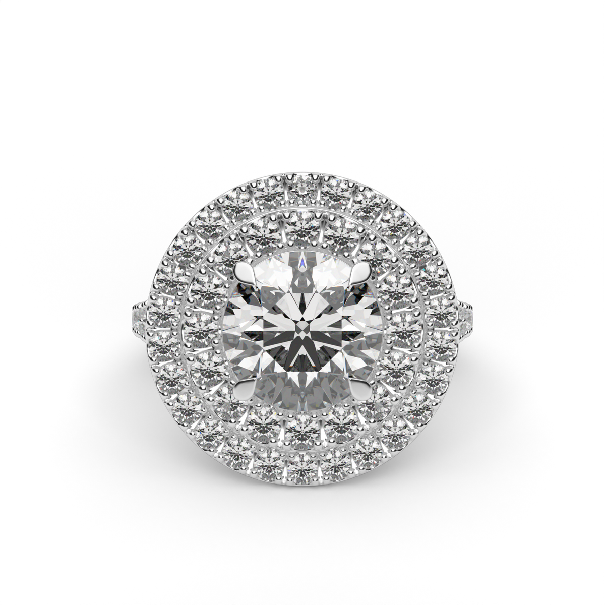 Double Halo Split Shank  Engagement Ring — 14K White Gold / Round / Lab Diamond (image)