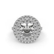 White Gold Round Shape Diamond Double Halo Pave Engagement Ring With U Cut Setting.