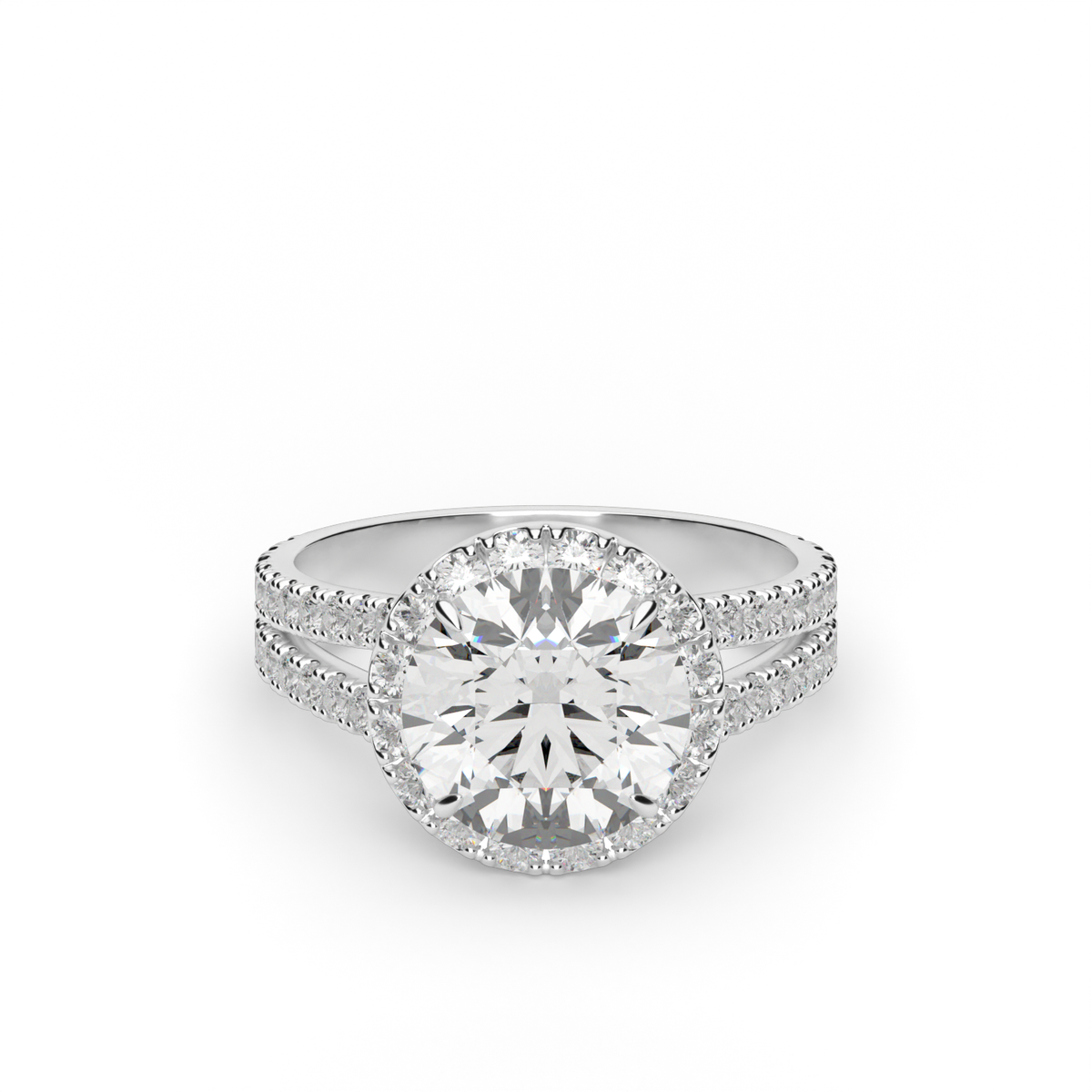 Split Band Diamond Halo Engagement Ring — 14K White Gold / Round / Lab Diamond (image)