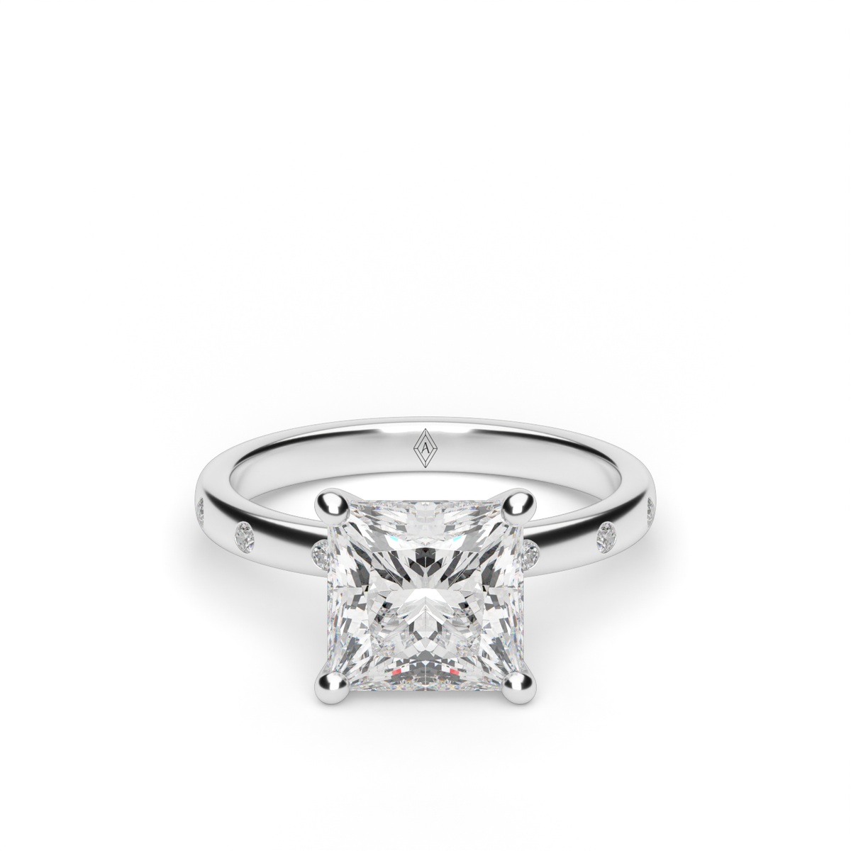 Modern Burnish-set Diamond Engagement Ring — 14K White Gold / Princess / Lab Diamond (image)