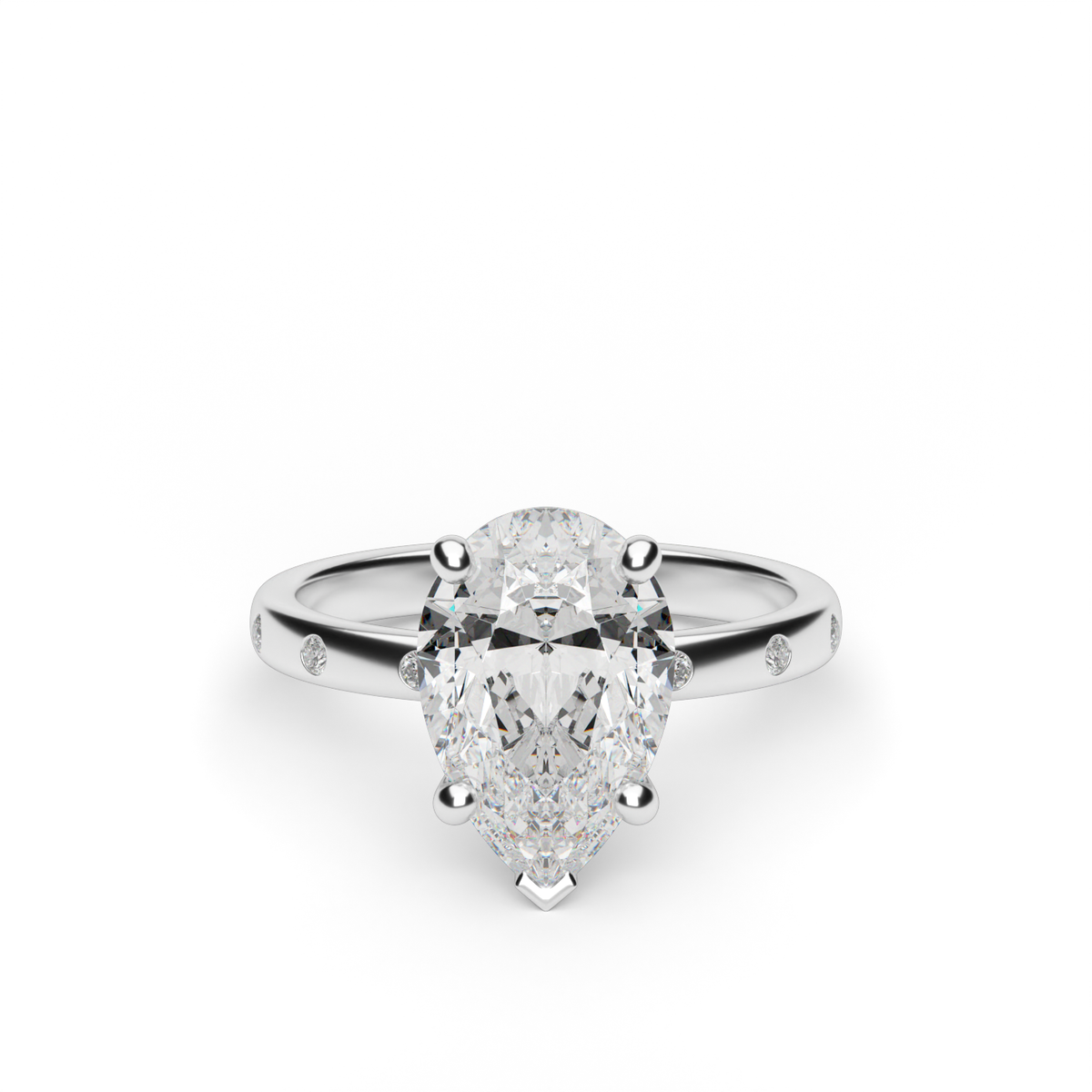 Modern Burnish-set Diamond Engagement Ring — 14K White Gold / Pear / Lab Diamond (image)