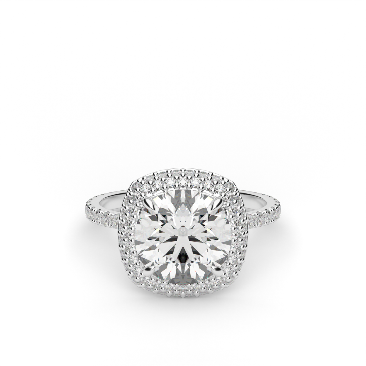 Double Row Diamond Halo Engagement Ring with Pave — 14K White Gold / Round / Lab Diamond (image)