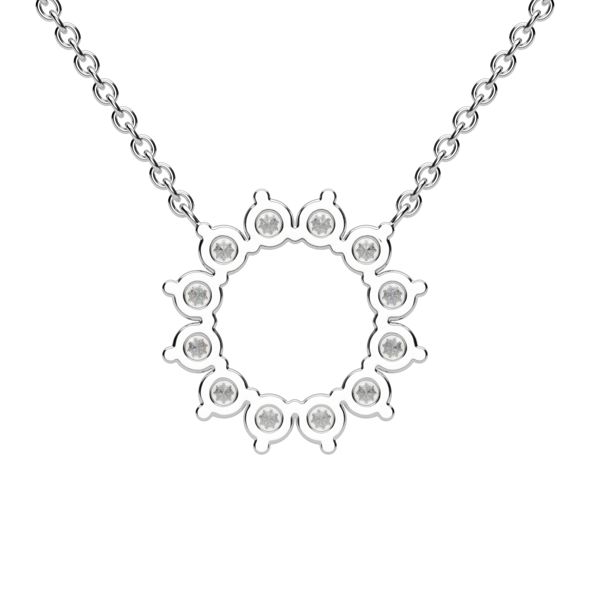 Sunflower Style Round Diamond Pendant — 14K White Gold / Lab Diamond (image)