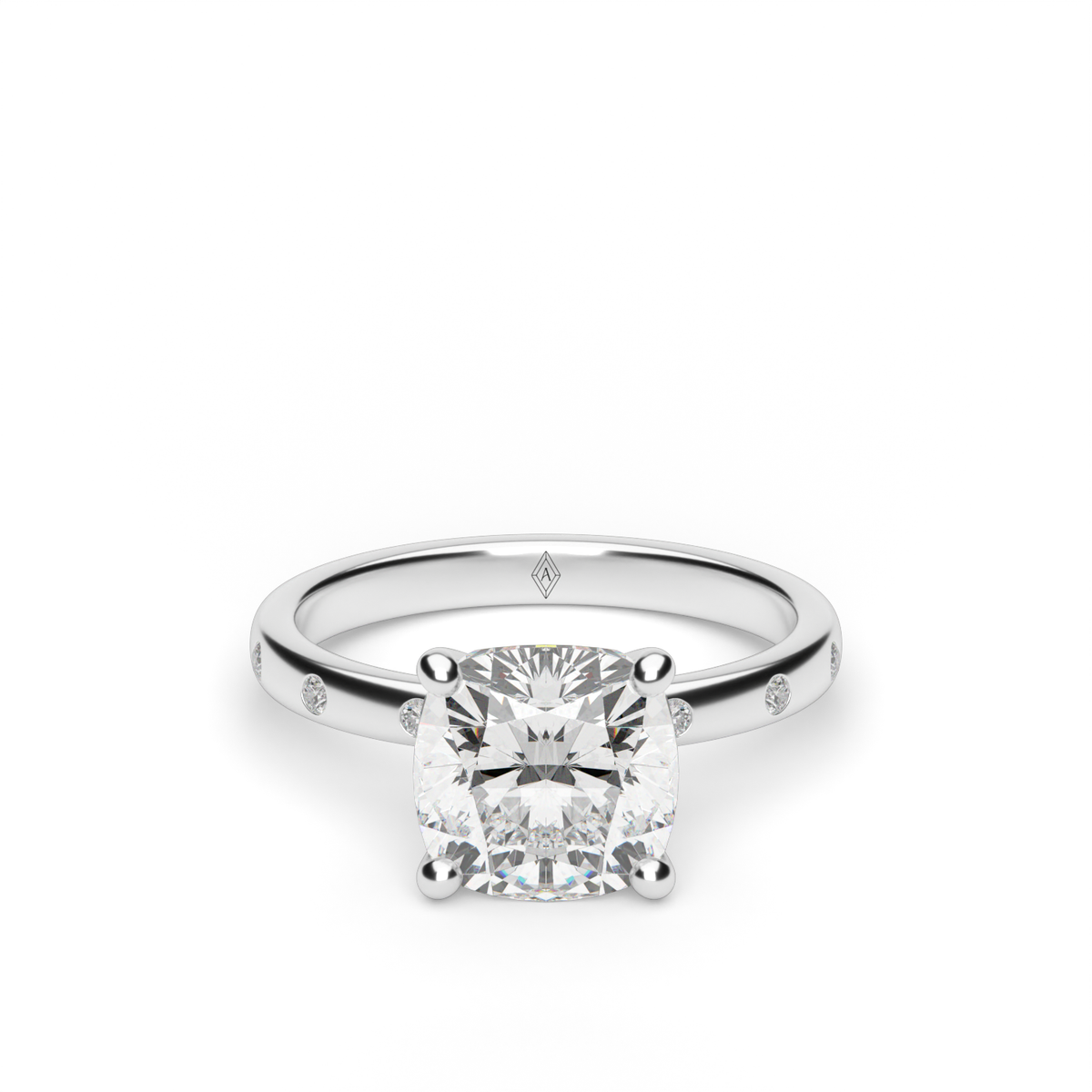 Modern Burnish-set Diamond Engagement Ring — 14K White Gold / Cushion / Lab Diamond (image)