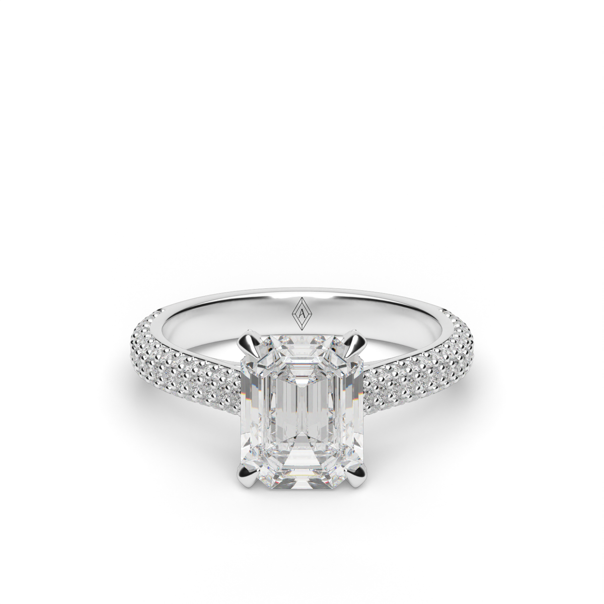 Emerald Hidden Halo Engagement Ring — 14K White Gold / Emerald / Lab Diamond (image)